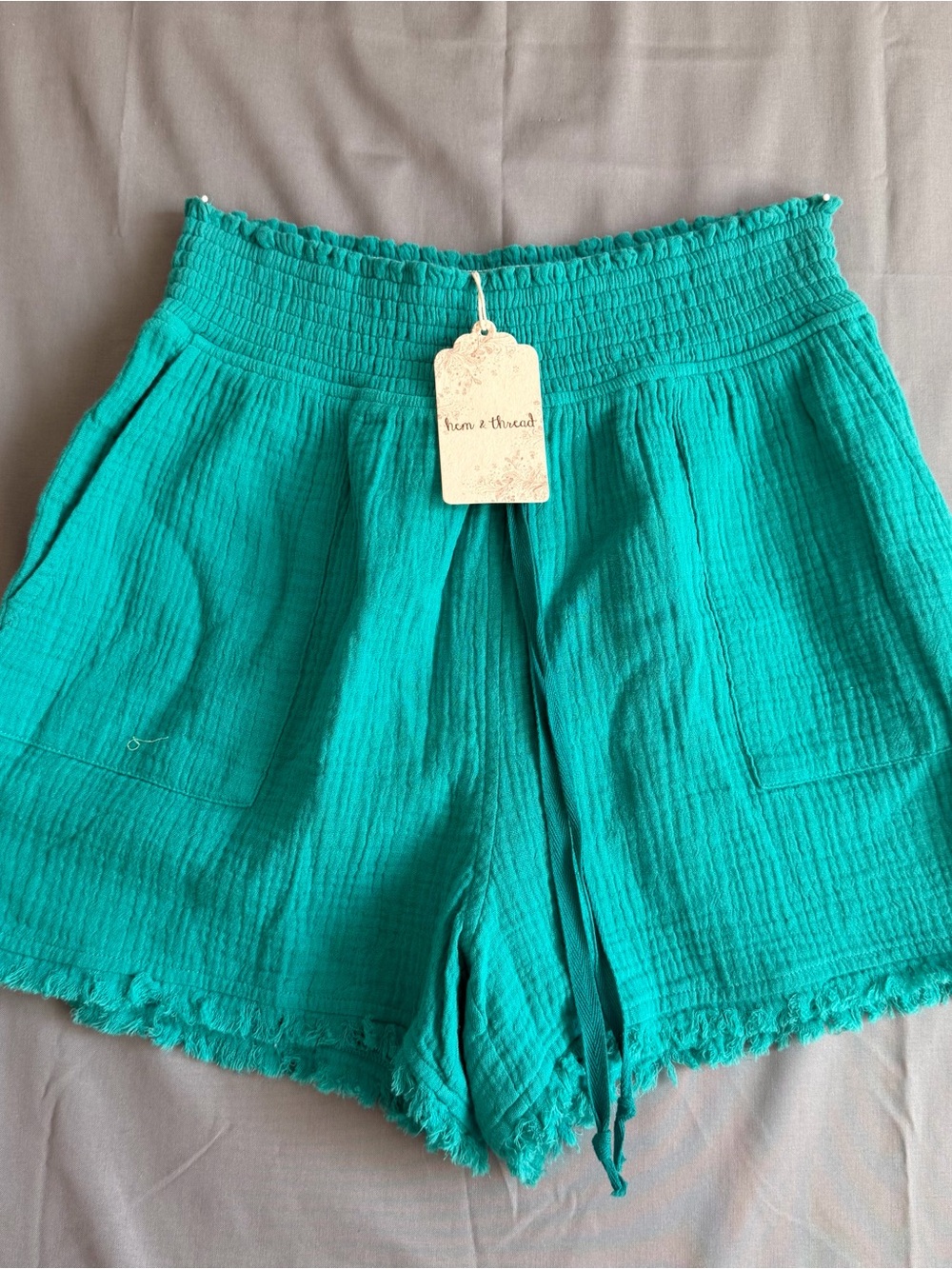 Hem & Thread Teal High Waist Gauze Shorts w/Side Pockets(C0036)